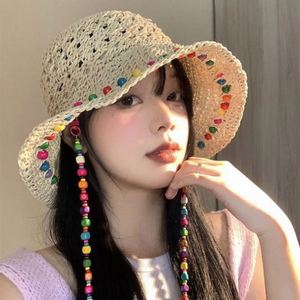Lace Colorful Straw Hat Summer Large Brim Fisherman Hat Foldable Seaside <b>Sunscreen</b> Hat - Product Image 6