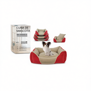 Set di Tre Pezzi in Velluto a Coste e Pile Rosso per Cuccia per Cani - Product Image 2