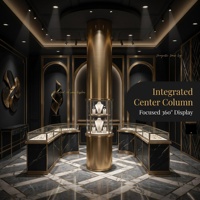 Ensemble de présentoirs de luxe noir et or pour bijouterie, vitrine en verre avec éclairage LED, comptoir en marbre, mobilier de présentation pour boutique de détail