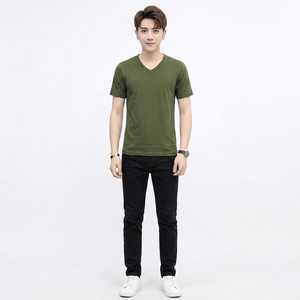 T-shirt pour homme à col en V, nouvelle collection été, manches courtes, blanc pur, coupe ajustée, avec logo personnalisé OEM, broderie et impression - Product Image 1
