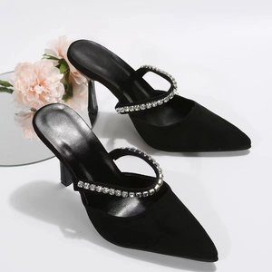 Mules à talons hauts style européen tendance, bout pointu, ouvertes, avec strass, pour femmes - Product Image 3
