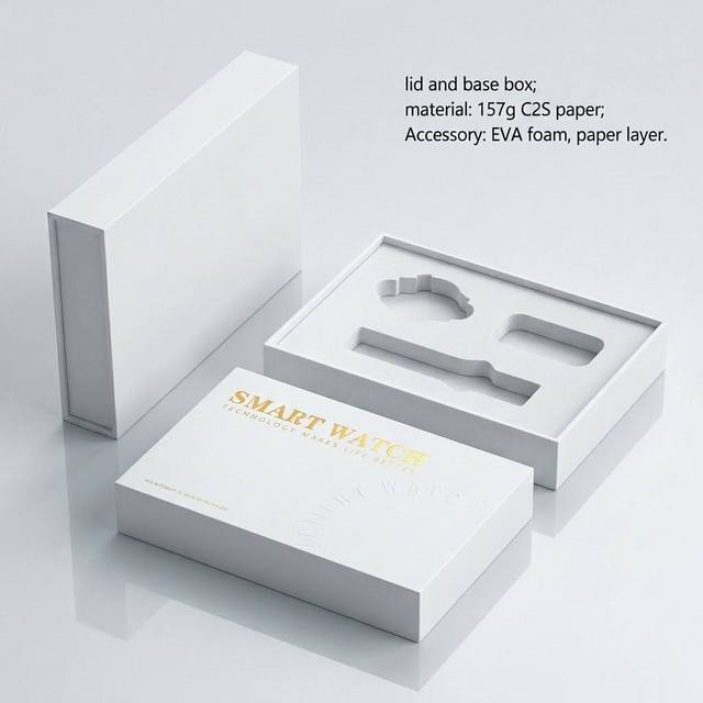 High-end Luxury Custom Watch Strap Paper Rigid Box Right Angle Edge Perfume Packaging Gold Foil Stamping Storage Box with EVA.