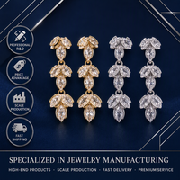 Boucles d'oreilles pendantes en forme de feuille marquise plaquées or et argent sur base cuivre, avec zircon cubique transparent, longues, pour femme, bijoux de soirée