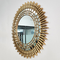 Miroir mural rond avec cadre en feuille d'or, décoration en forme de soleil, pour la maison et les projets commerciaux