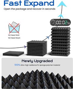 Pannelli Fonoassorbenti Piramidali Sonicism, Confezione da 12, Autoadesivi 12x12x2", Pannelli Acustici ad Alta Densità per Pareti, Rapida Espansione del Suono - Product Image 2