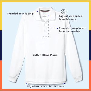 Camisa de Uniforme Escolar de Manga Larga Tipo Polo, Unisex, de Algodón Tejido - Product Image 4