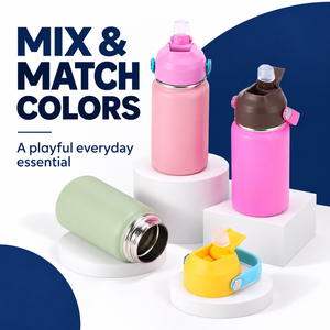 12oz Cute Logo Stainless Steel Vacuum Insulated Water Bottle Straw Tumbler Double Wall Thermos for <b>Kids</b> School Travel - Product Image 2