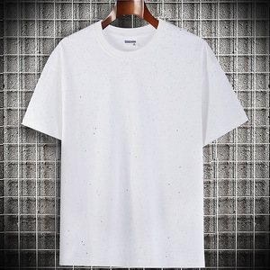 HG9910 Nuova T-shirt Estiva da <span class=keywords><strong>Uomo</strong></span> a <span class=keywords><strong>Mezza</strong></span> <span class=keywords><strong>Manica</strong></span>, Casual, Tinta Unita, Versatile, con Strass Termoadesivi, in Tessuto Lavorato a Maglia, Vestibilità Ampia - Product Image 2