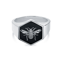 Gemnel 925 sterling argent 18k or vermeil 0.1 microns abeille noir émail chevalière hommes anneaux