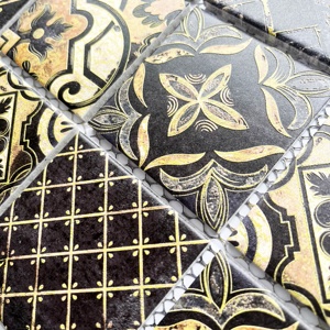 <span class=keywords><strong>Piastrelle</strong></span> in Mosaico Ceramico 3D Nero e Oro Effetto Marmo, 305x305mm, per Cucina e <span class=keywords><strong>Bagno</strong></span>, Decorazione d'Interni - Product Image 3