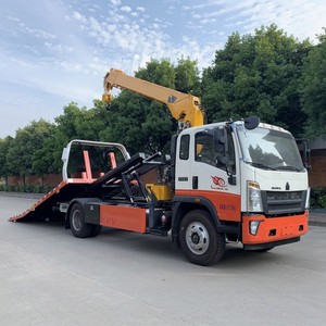 Combined HOWO 4x2 <b>Flatbed</b> Tow <b>Truck</b> with Crane Slidebed Wrecker 5 Ton Car Carrier Recovery <b>Truck</b> - Product Image 2