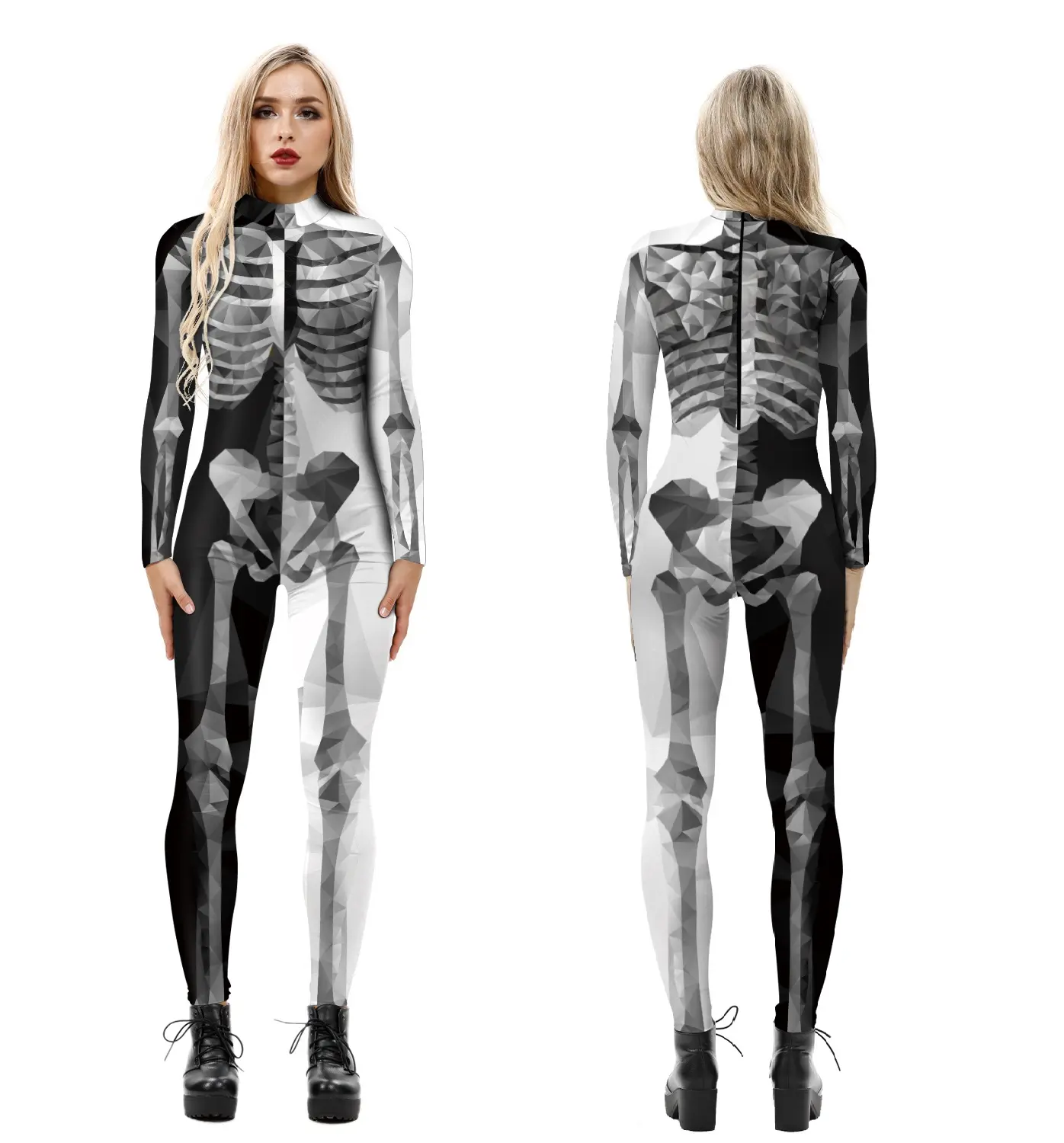 2022 Hot Sale Bodysuit Halloween Kostüme für Frauen 3D-Druck Rose Skeleton Jumps uit Plus Size Cosplay Kostüm