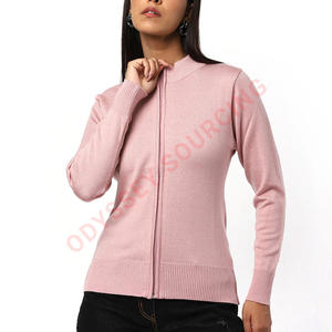 Pull cardigan confortable pour femme avec fermeture éclair intégrale, conçu pour un port quotidien, respirant, 100% coton, tissu épais, look chic, hiver - Product Image 1