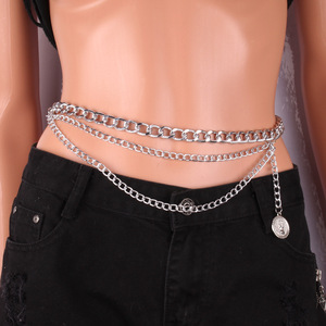 Chaîne de corps et de taille pour femme, style rétro européen-américain, avec pendentif pièce de monnaie portrait, en alliage de zinc doré, pour usage quotidien, style Hip Hop - Product Image 2