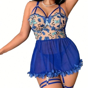 Camisola de Talla Grande para Mujer, Lencería Sexy con Bordado de Mariposa, Camisón de Red, Falda Sensual Transparente, Ropa de Dormir - Product Image 4