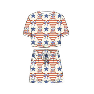 GSSO3823 Conjunto de ropa infantil de verano con estampado personalizado para niñas, conjunto de ropa infantil de manga corta para niñas al por mayor - Product Image 3