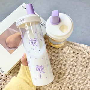 ขวดน้ำพลาสติกแบบมีฟองสำหรับใส่ชากาแฟน่ารักพร้อมหลอดดีไซน์สำหรับเล่นกีฬาใช้ในยิมเดินทางดื่มน้ำออกแบบได้ตามต้องการ - Product Image 5