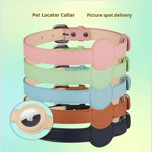 Collar antipérdida de patrón sólido para perros y gatos con Apple Airtag Cross-Border PU Posicionamiento <span class=keywords><strong>Color</strong></span> sólido Suministros para mascotas - Product Image 3