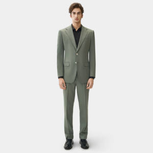 Costume d'affaires pour homme sur mesure, vert, à simple boutonnage, deux pièces, anti-froissement, respirant, extensible, 68% laine, 29% - Product Image 3