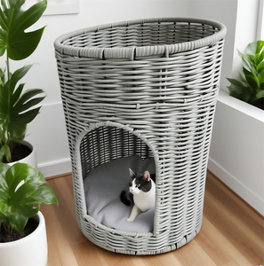 Condominio personalizzato per cani in Rattan a 2 livelli | Salotto aperto e grotta chiusa, mobili per animali Multi-gatto salvaspazio, colori/dimensioni personalizzati - Product Image 3