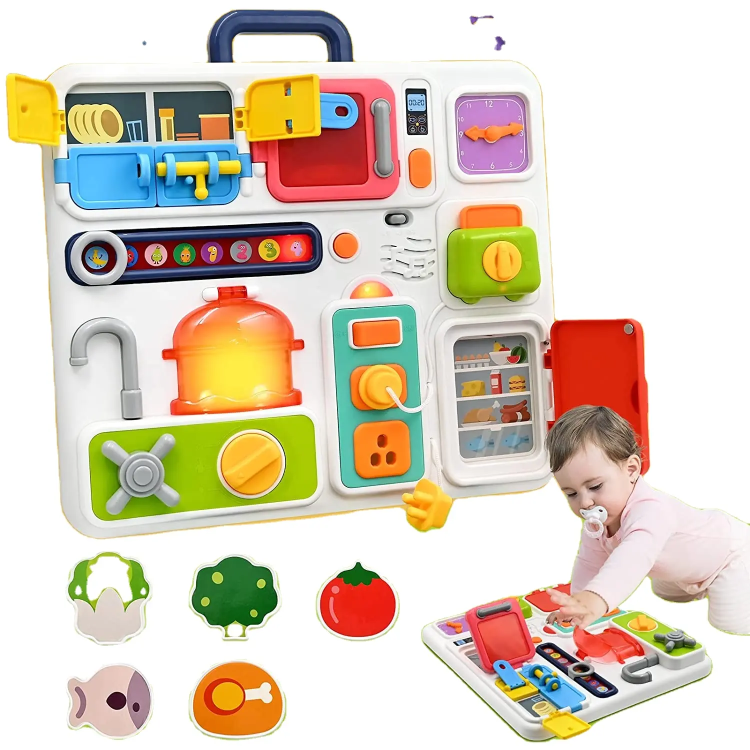 Montessori Sensorische Drukke Board Babyspeelgoed Voor 6 12 18 Maanden 10 In 1 Educatieve Keukenaccessoires Kids Reisspeelgoed Met Muziek