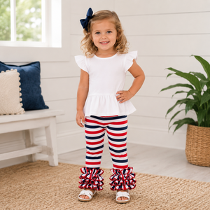 <span class=keywords><strong>Leggings</strong></span> per Bambine di Alta Qualità, Morbidi con Volant Laterali, Stampa Personalizzata, Pantaloni <span class=keywords><strong>a</strong></span> <span class=keywords><strong>Righe</strong></span> in Cotone Comodi - Product Image 2