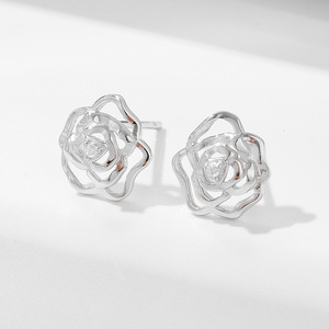 18K Gold Plated S925 Sterling Silver Hollowed <strong>Rose</strong> Shape <strong>Stud</strong> <strong>Earrings</strong> for Women Small Size Cubic Zirconia Flora <strong>Stud</strong> <strong>Earrings</strong> - Product Image 3