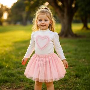 Ensemble jupe et haut pour bébé fille Fnaobai, printemps automne, vêtements pour enfants, haut à manches longues en tricot côtelé avec cœur, jupe tutu en maille - Product Image 4