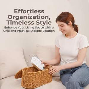 Organisateur de câbles en rotin fait main, boîte de rangement tressée pour cordons, gestion des câbles de bureau pour chargeurs, fiches et fils, pour la maison et le bureau - Product Image 4