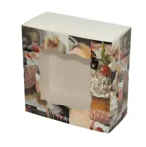 Boîte carrée en papier kraft personnalisée pour donut croissant dessert pour mariage fête d'anniversaire boulangerie emballage avec revêtement UV