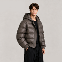 Veste courte en duvet pour homme avec logo personnalisé JF1919, style bomber rembourré, capuche, olive, noir, café, matelassée, coupe-vent