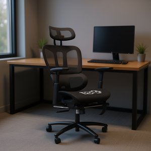 Chaise de bureau ergonomique noire en maille avec appui-tête réglable, accoudoirs pivotants, chaise de conférence - Product Image 2