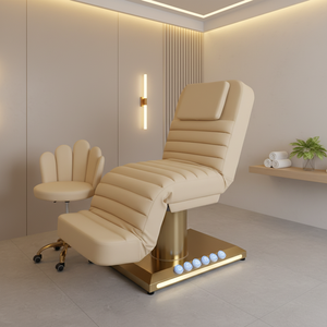 Beauty Esthetician Curve Facial Bed Gold Base Electric Cosmetic Eyelash Bed Luxury Spa Massage Table Lash Bed Salon Furniture - Product Image 1