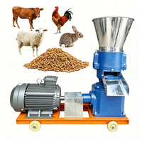 Machine à granulés à matrice plate électrique monophasée 220V, mobile sur roues, 150-500kg/h, pour ferme avicole et d'élevage écologique familiale