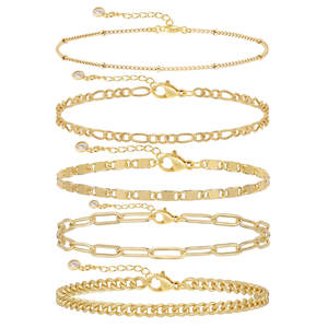 Grosir jumlah besar 16 + 3 CM gelang tembaga berlapis emas lima lapis klip kertas + rantai Kuba Set gelang halus - Product Image 6