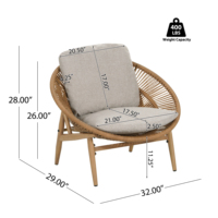 Cyril Outdoor Wicker Papasan Style Lounge Chair, Light Brown Wicker with Beige Cushion, Set of 1