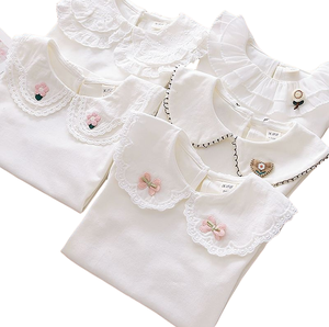 Camisas para Niñas, Blusas Blancas Escolares de Manga Larga con Encaje, Camisa Infantil, <span class=keywords><strong>Ropa</strong></span> Casual para Bebés, Niños Pequeños y Adolescentes - Product Image 1