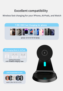 สินค้าที่ดีที่สุด<span class=keywords><strong>3</strong></span> in 1แท่นชาร์จไร้สายแบบแม่เหล็ก15วัตต์สำหรับ <span class=keywords><strong>applewatch</strong></span> สมาร์ทโฟนหูฟัง - Product Image 4