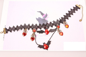 Collier en dentelle blanche, bijou Vintage chauve-souris <span class=keywords><strong>noir</strong></span> en <span class=keywords><strong>diamant</strong></span>, ornement d'halloween, vente en gros - Product Image 3