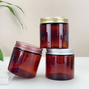 Custom Label Food Grade Amber 200ml 250ml Wide <b>Plastic</b> <b>Jars</b> 120ml 300ml 500ml 4oz 8oz PET Cosmetic Amber <b>Jar</b> with Black Lid - Product Image 1