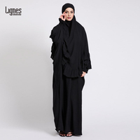 Vêtements islamiques de haute qualité pour femmes musulmanes, robe longue EID, abaya, crêpe jazz, volants, jilbab, khimar, ensemble 2 pièces