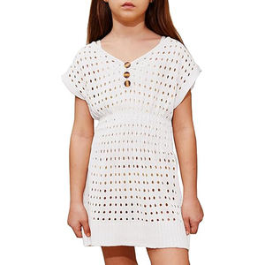 Maillots de bain pour filles à la mode, vêtements de plage en crochet pour enfants, robe de plage à boutons et taille élastique pour enfants de 5 à 14 ans - Product Image 2