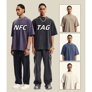 T-shirt à col rond surdimensionné 100% coton Streetwear pour homme Impression personnalisée avec étiquette NFC - Product Image 4