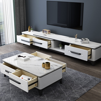 Meuble TV moderne en pierre avec rangement ouvert et 3 tiroirs, ensemble table TV en marbre bjflamingo meuble TV Rock Tea Table
