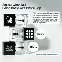 Emballage en verre carré haut de gamme avec brosse, choix de bouchon en bambou ou en plastique, motif personnalisable pour les créateurs de marques de boutiques