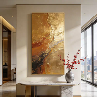 Grande œuvre d'art abstraite moderne texturée avec feuille d'or, décoration murale de luxe 3D en cuir gaufré pour salon, prête à accrocher