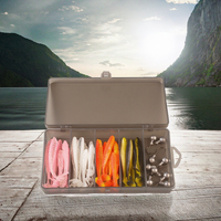 Kit de pêche 51 pièces en métal et PVC : leurres souples en plastique à queue en T, vers artificiels, hameçons à ardillon, boîte de matériel de pêche en rivière
