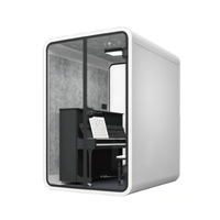 Cabine de travail insonorisée compacte pour bureau à domicile avec design moderne, structure en aluminium et fonctionnalités mobiles pour usage domestique, télétravail et professionnel