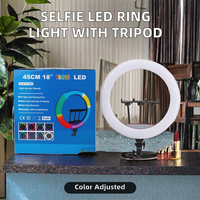 Ring Light Selfie Profesional 18 Inci RGB dengan Tripod Stand untuk Ponsel, Lampu LED Fill Light, Pencahayaan Fotografi Profesional, Audio Profesional