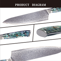 Couteau de cuisine professionnel japonais en acier Damas 67 couches, couteau de chef Nakiri, manche en résine, style vintage, 7 pouces, polissage de haute qualité